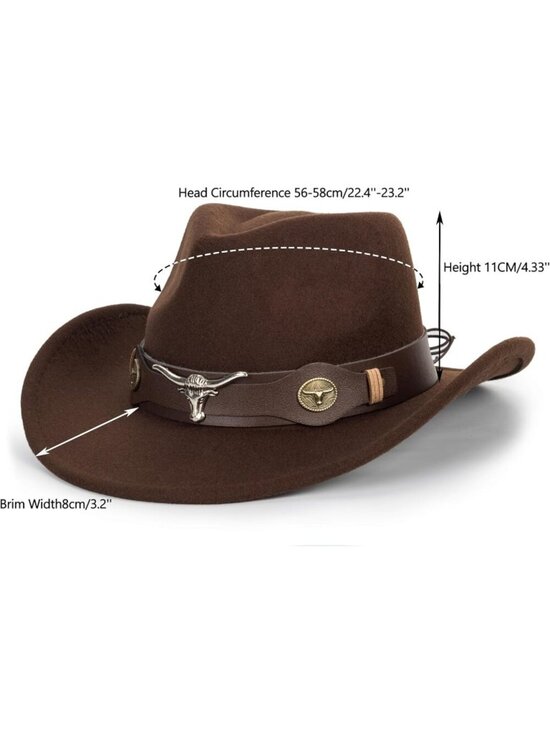 Women’s Brown Western Cowboy Hat with Bull Charm Leather Band Style (Size:S-M) main image 6